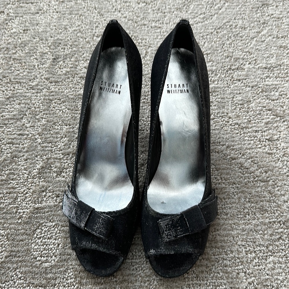 Stuart Weitzman high heels 2 1/2 in size 10  black shiny sparkly